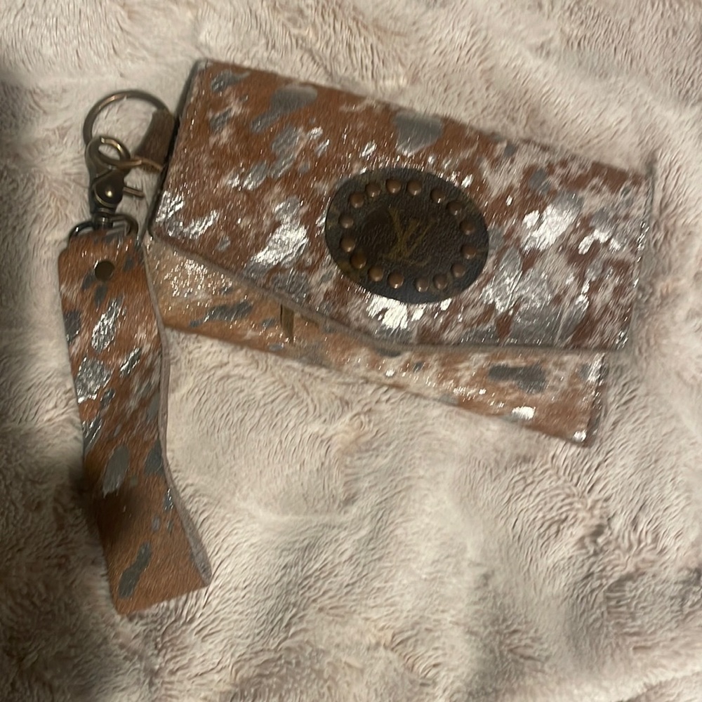 Keep it Gypsy acid washed cowhide wristlet